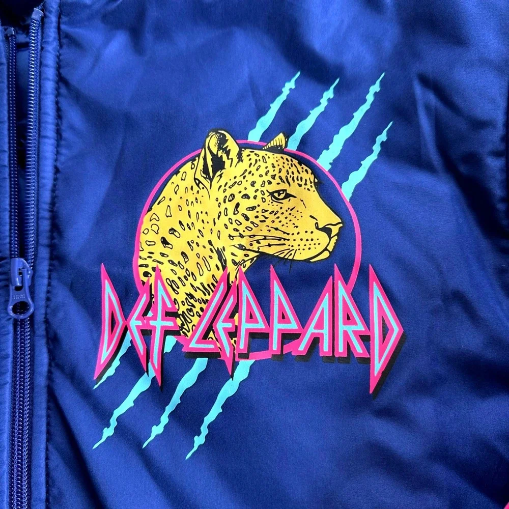 Kids Navy Blue/Purple Def Leppard 1980's Rock Paw Print Bomber Jacket Size 10 12